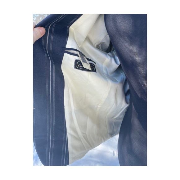 Vintage 90s Roger Laurent L'Homme Chic Chambray Denim Striped Blazer Sportcoat - Picture 7 of 11